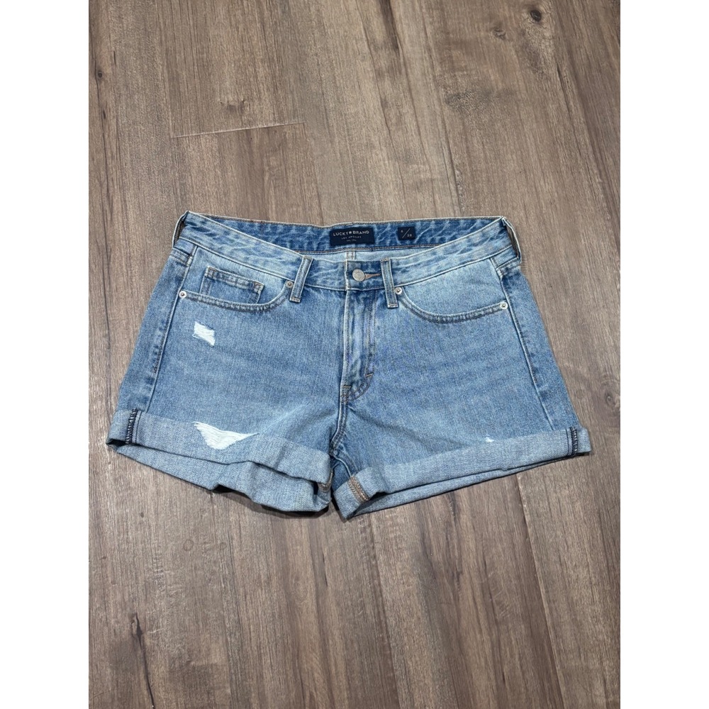 Lucky Brand Womens Light Wash Distressed Cuffed Denim Shorts Size 6 28